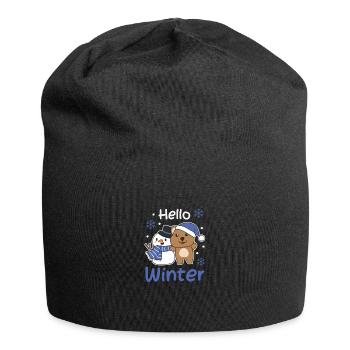 Quokka Hello Winter schneemann schnee weihnachten - Jersey-Beanie - Schwarz - Vorne