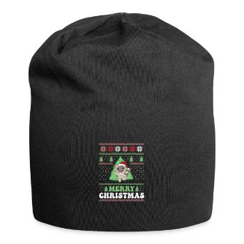 Merry Christmas retro ugly christmas cat - Jersey Beanie - black - Front