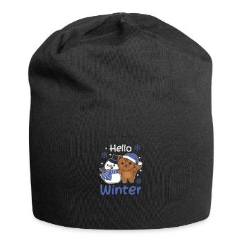 Cat Hello Winter Snowman Snow Christmas - Jersey Beanie - black - Front