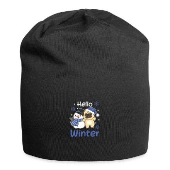 Mops Hello Winter schneemann schnee weihnachten - Jersey-Beanie - Schwarz - Vorne