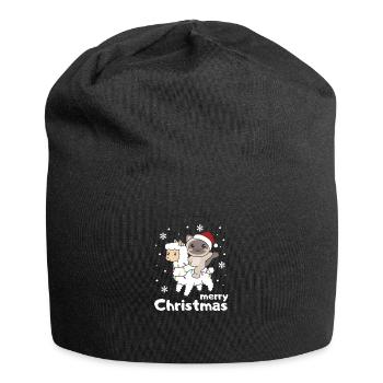 Katze Lama Alpaka Weihnachten Schnee Winter Tiere - Jersey-Beanie - Schwarz - Vorne