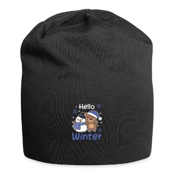 Bär Hello Winter schneemann schnee weihnachten - Jersey-Beanie - Schwarz - Vorne