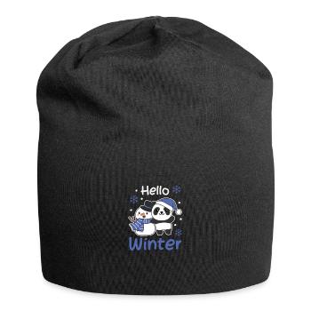 Panda Hello Winter snowman snow - Jersey Beanie - black - Front