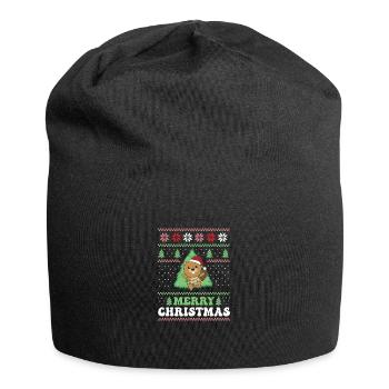 Merry Christmas retro ugly christmas beaver - Jersey Beanie - black - Front