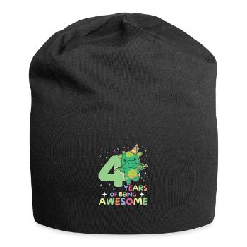 Drache zum 4. Geburtstag Kinder vier Jahre alt - Jersey-Beanie - Schwarz - Vorne