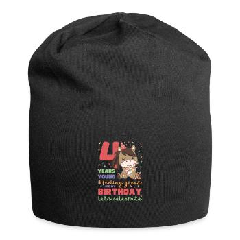 Pferd zum 4. Geburtstag Kinder vier Jahre alt - Jersey-Beanie - Schwarz - Vorne