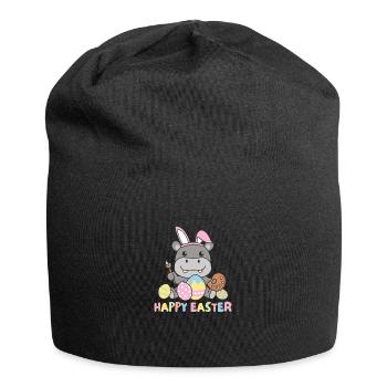 happy easter sweet hippo Easter with Easter eggs - Jersey Beanie - black - Front