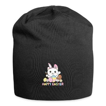 happy easter cute cat Easter with Easter eggs - Jersey Beanie - black - Front