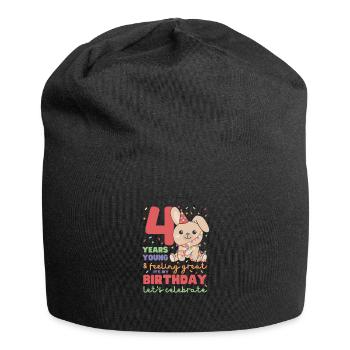 Hase zum 4. Geburtstag Kinder vier Jahre alt - Jersey-Beanie - Schwarz - Vorne