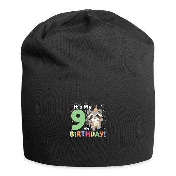 Raccoon for 9th birthday children nine years old - Jersey Beanie - black - Front