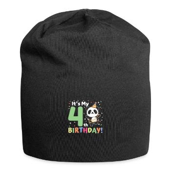 Panda for 4th birthday children four years old - Jersey Beanie - black - Front