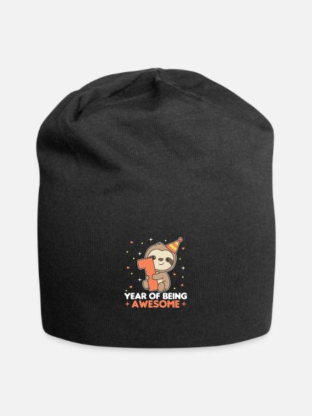 Faultier zum 1. Geburtstag für Kinder ein Jahr alt - Jersey-Beanie - Schwarz