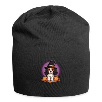Halloween Witch Hat Pumpkin Dog Cavalier King - Jersey Beanie - black - Front