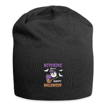 Pinguin Hexe Witching you a Happy Halloween - Jersey-Beanie - Schwarz - Vorne