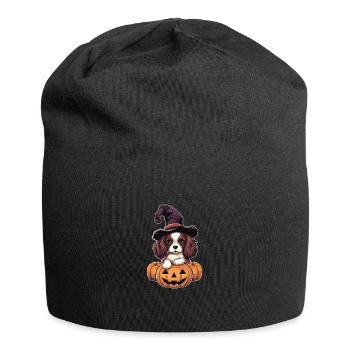 Halloween Witch Hat Pumpkin Dog Cavalier King - Jersey Beanie - black - Front