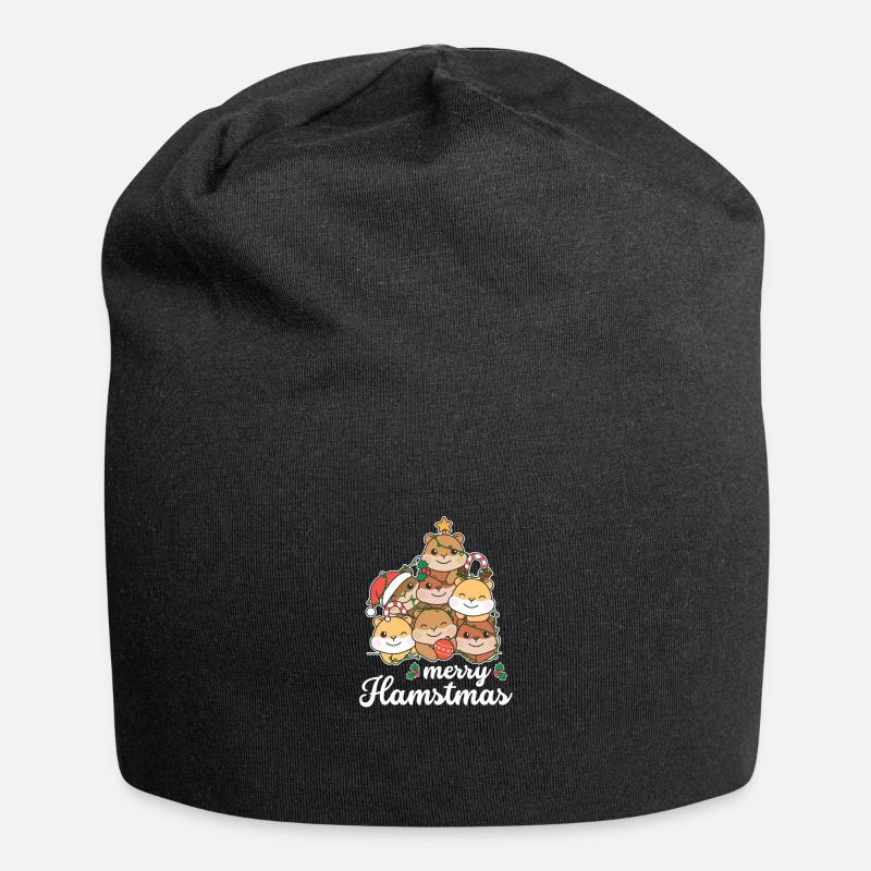 Hamster Weihnachtsbaum merry Hamstmas - Jersey-Beanie - Schwarz