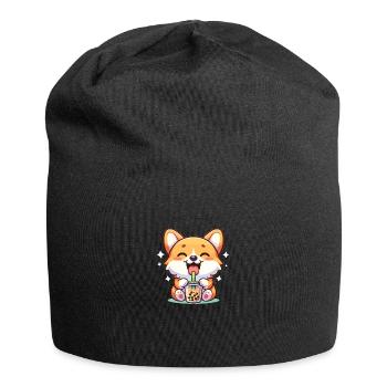 Kawaii Chiens Bubble Tea Boba Corgi - Bonnet en jersey - noir - Devant