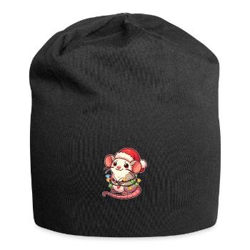Père Noël chapeau Noël guirlandes lumineuses rat - Bonnet en jersey - noir - Devant