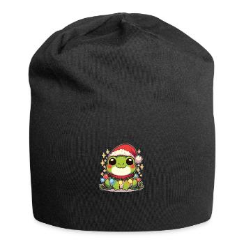 Père Noël chapeau Noël guirlandes lumineuses grenouille - Bonnet en jersey - noir - Devant