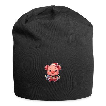 Santa Hat Christmas Fairy Lights Pig - Jersey Beanie - black - Front