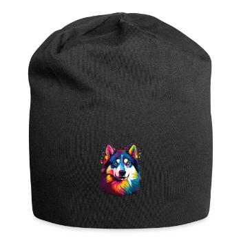 Aquarelle colorée Siberian Husky - Bonnet en jersey - noir - Devant