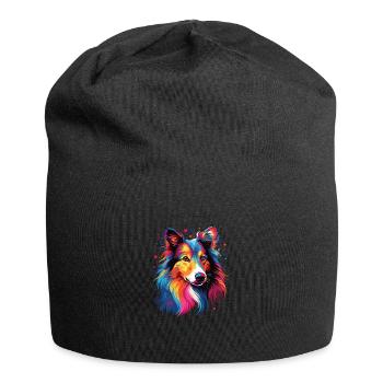 Aquarelle coloré Shetland chien de berger - Bonnet en jersey - noir - Devant