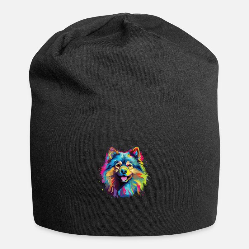 Wasserfarben Farbenfroher Wolfsspitz - Jersey-Beanie - Schwarz