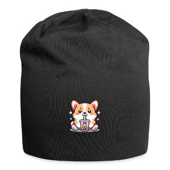 Chien Kawaii Bubble Tea Boba Corgi - Bonnet en jersey - noir - Devant