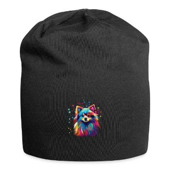 Wasserfarben Farbenfroher Zwergspitz - Jersey-Beanie - Schwarz - Vorne