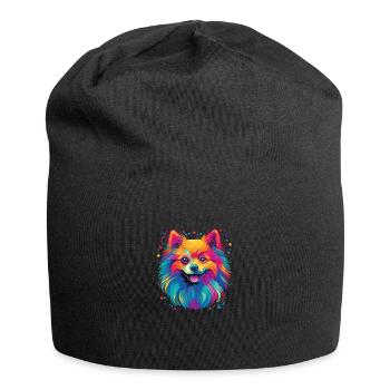 Wasserfarben Farbenfroher Zwergspitz - Jersey-Beanie - Schwarz - Vorne