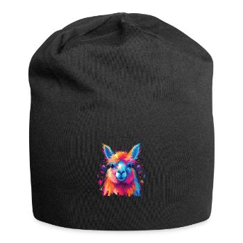 Watercolor Colorful Alpaca Colorful Animals - Jersey Beanie - black - Front