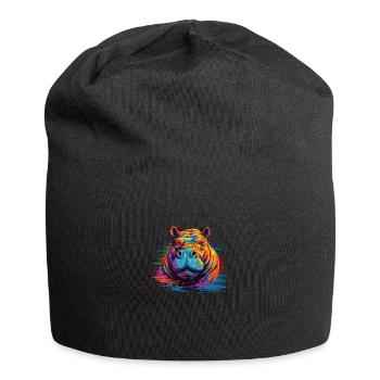Watercolor Colorful Hippo Colorful Animals - Jersey Beanie - black - Front