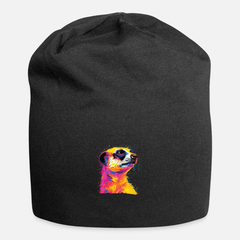Wasserfarben Farbenfrohes Erdmännchen bunte Tiere - Jersey-Beanie - Schwarz