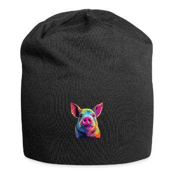 Watercolor Colorful Pig Colorful Animals - Jersey Beanie - black - Front