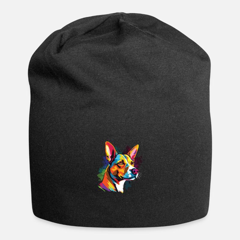 Wasserfarben Farbenfroher Basenji - Jersey-Beanie - Schwarz