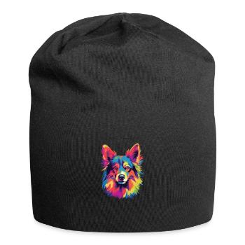 Aquarelle colorée chien islandais - Bonnet en jersey - noir - Devant