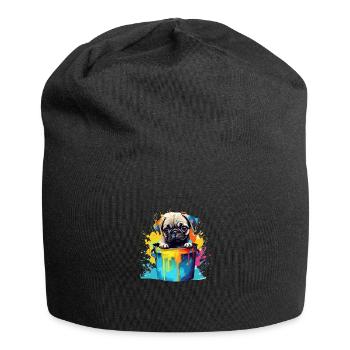 Mops Niedlicher Hund Farbeimer - Jersey-Beanie - Schwarz - Vorne