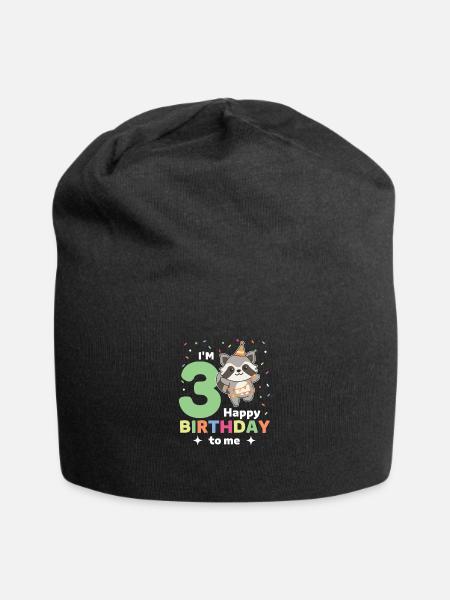 Waschbär zum 3. Geburtstag Kinder drei Jahre alt - Jersey-Beanie - Schwarz