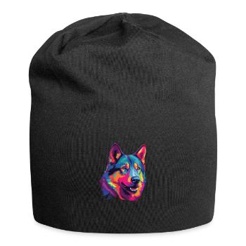 Aquarelle colorée norvégien Elkhound - Bonnet en jersey - noir - Devant