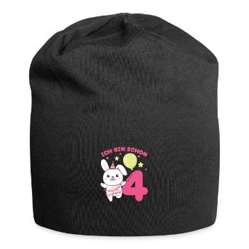 Ich bin schon 4 Hasen Geburtstags Kinder - Jersey-Beanie - Schwarz - Vorne