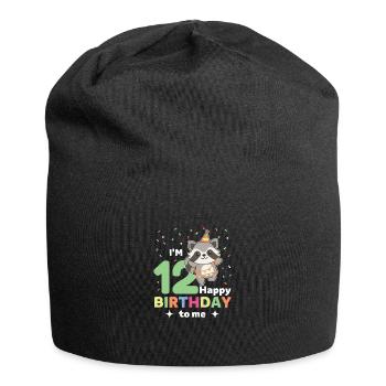 Raccoon for 12th birthday for children twelve years - Jersey Beanie - black - Front
