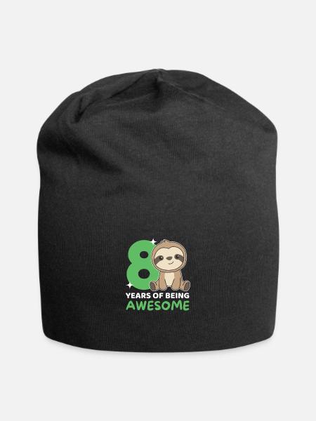 Faultier zum 8. Geburtstag Kinder acht Jahre alt - Jersey-Beanie - Schwarz