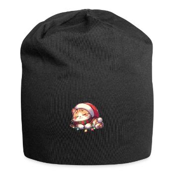 Christmas Hat Christmas Fairy Lights Cat - Jersey Beanie - black - Front
