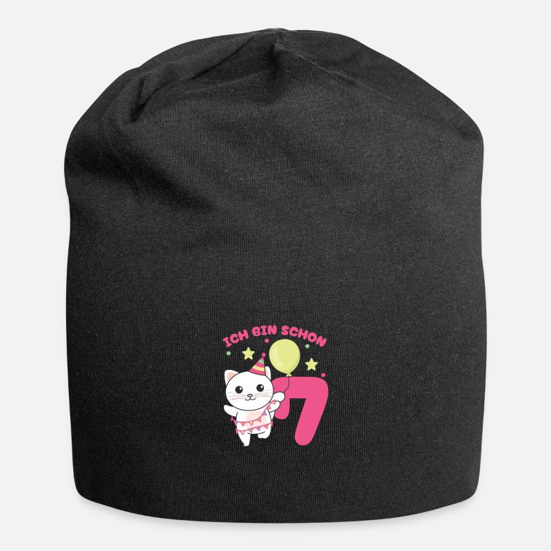 Ich bin schon 7 Katzen Geburtstags Kinder - Jersey-Beanie - Schwarz