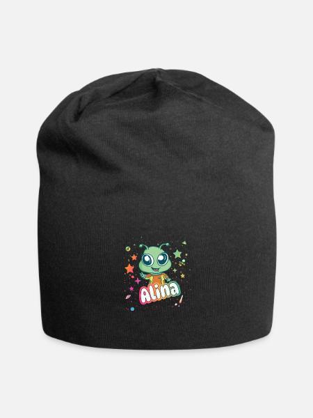 ALINA - Schöner Mädchen Name mit süßem Alien - Jersey-Beanie - Schwarz