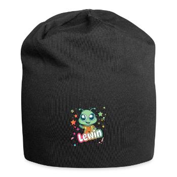 LEWIN - Schöner Junge Name mit süßem Alien - Jersey-Beanie - Schwarz - Vorne