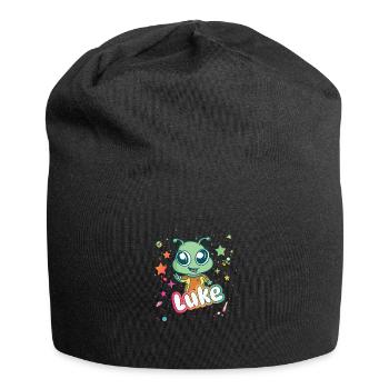 LUKE - Schöner Junge Name mit süßem Alien - Jersey-Beanie - Schwarz - Vorne