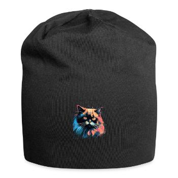 Cat Watercolor Colorful Himalayan Cat - Jersey Beanie - black - Front