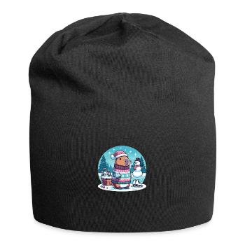 Noël festif Capybara d’hiver - Bonnet en jersey - noir - Devant
