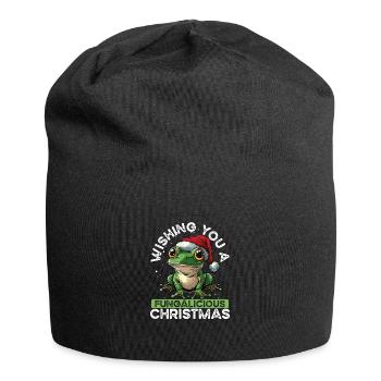 Merry Christmas, frog on mushroom cottagecore - Jersey Beanie - black - Front
